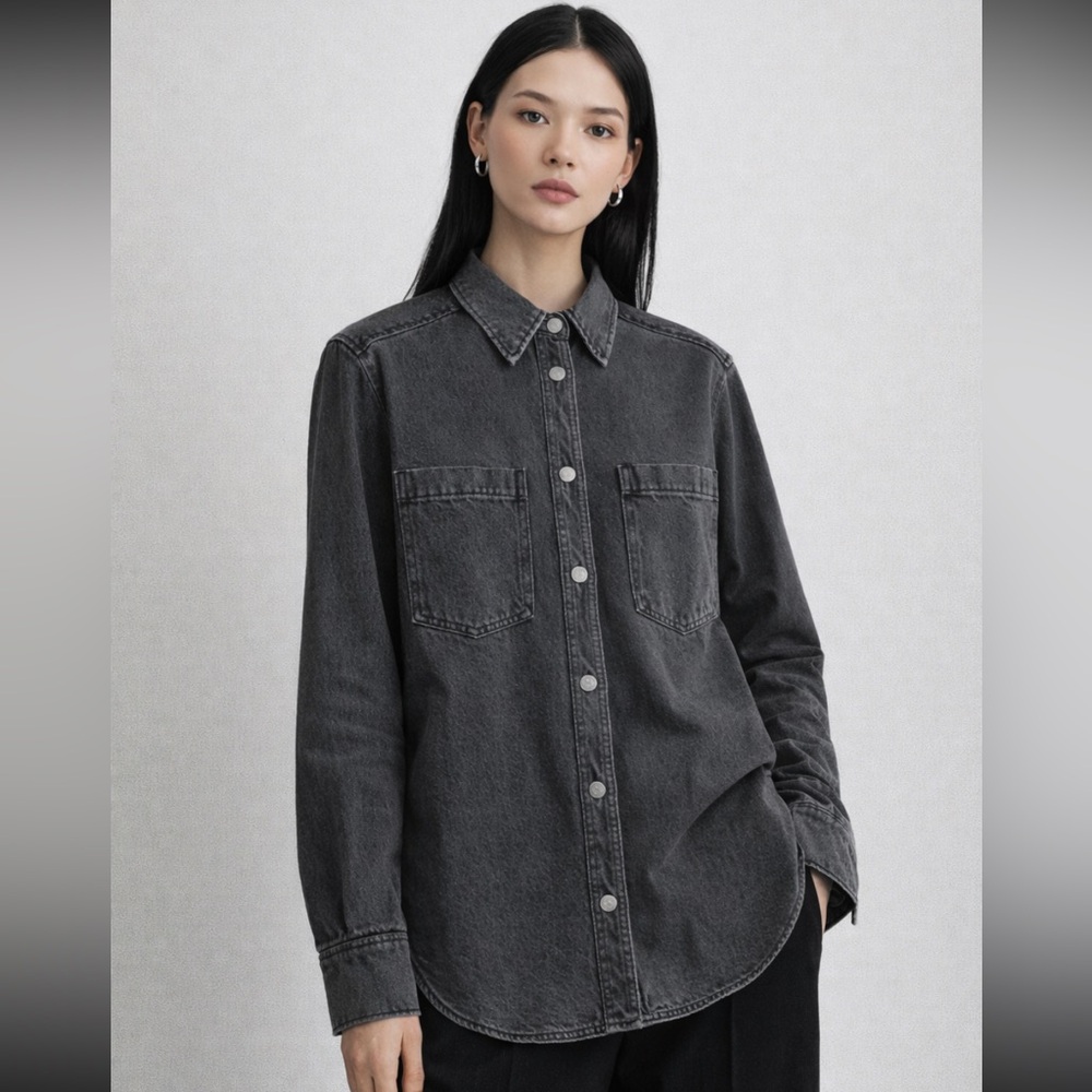 NWT H&M Dark Gray Denim Button-Up Shirt